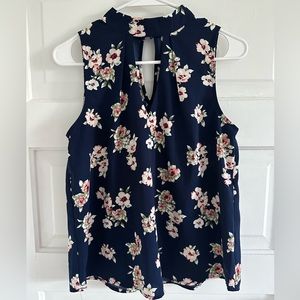 Blu Pepper Keyhole Tank Top Blouse Size Small Dark Blue Floral